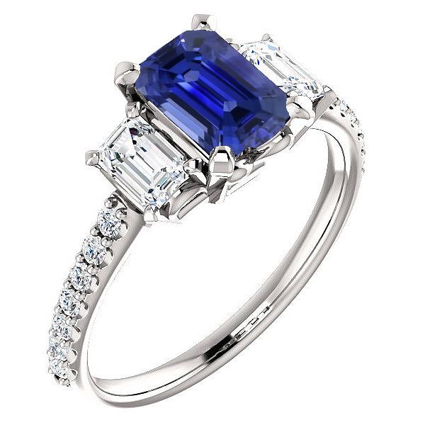 67604 4 CT Ladies 3 Stone Ring with Accents Emerald Ceylon Sapphire, Size 6.5