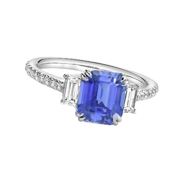 3.50 CT 3 Stone Emerald Srilanka Sapphire Ring & Pave Set Diamonds, Size 6.5