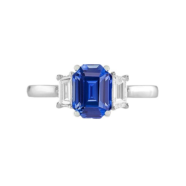 67610 2 CT Diamond 3 Stone Emerald Ceylon 14K Gold Sapphire Ring, Size 6.5
