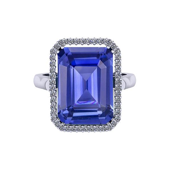 Picture of Harry Chad Enterprises 67613 4 CT Halo Emerald Blue Sapphire Engagement Ring&#44; White Gold - Size 6.5