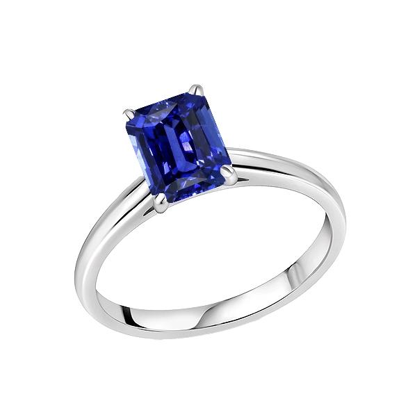 67621 1.50 CT Solitaire Radiant Ceylon 14K White Gold Sapphire Ring, Size 6.5