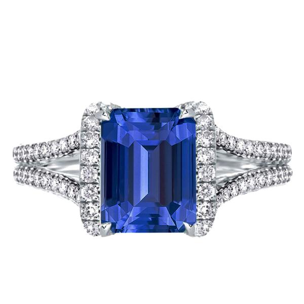 67622 4.50 CT Diamond Halo Emerald Ceylon Double Shank Sapphire Ring, Size 6.5