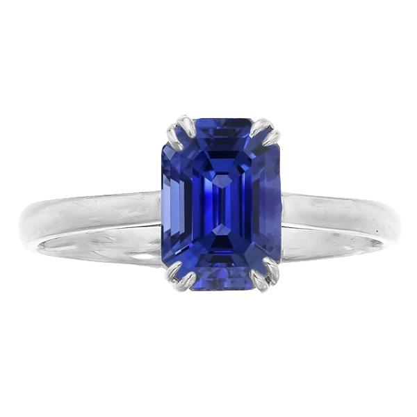 67624 2.50 CT White Gold Solitaire Emerald Shaped Ceylon Sapphire Ring, Size 6.5