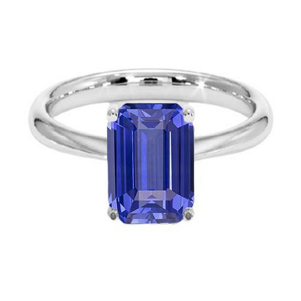 68025 White Gold 2 CT Emerald Cut Srilanka Sapphire Solitaire Ring, Size 6.5