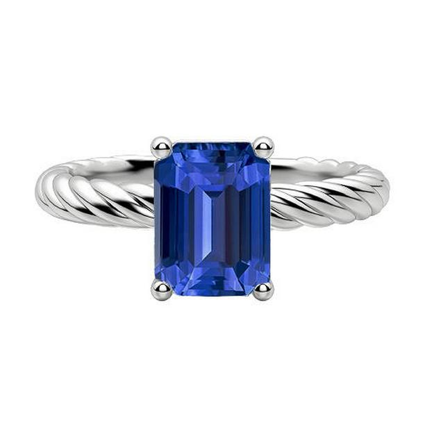 68034 2 CT Emerald Solitaire Blue Gold Twisted Rope Style Sapphire Ring, Size 6.5