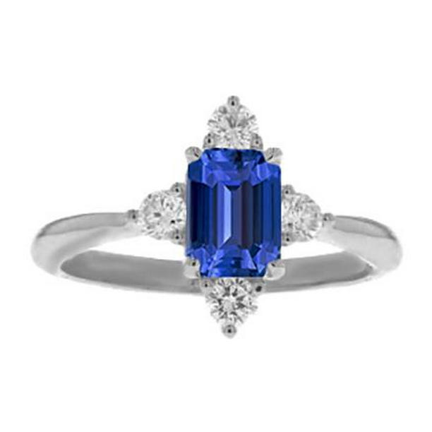 2 CT Emerald Sapphire 5 Stone White Gold Diamond Ring, Size 6.5