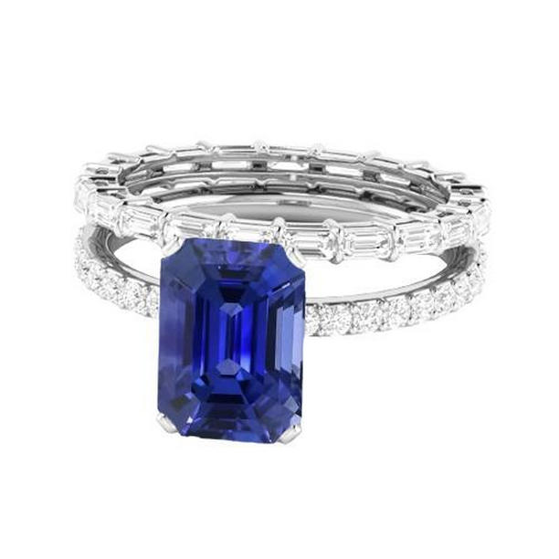 68051 3.50 CT Gemstone Set Blue Sapphire Baguette Diamond Wedding Ring, Size 6.5