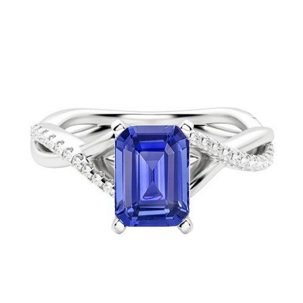 68055 3 CT Gemstone Emerald Gold Infinity Shank Sapphire Ring, Size 6.5