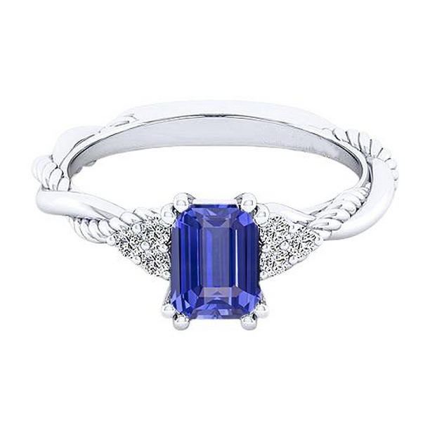 68056 2 CT Blue Sapphire Twisted Rope Style Diamonds Gemstone Ring, Size 6.5