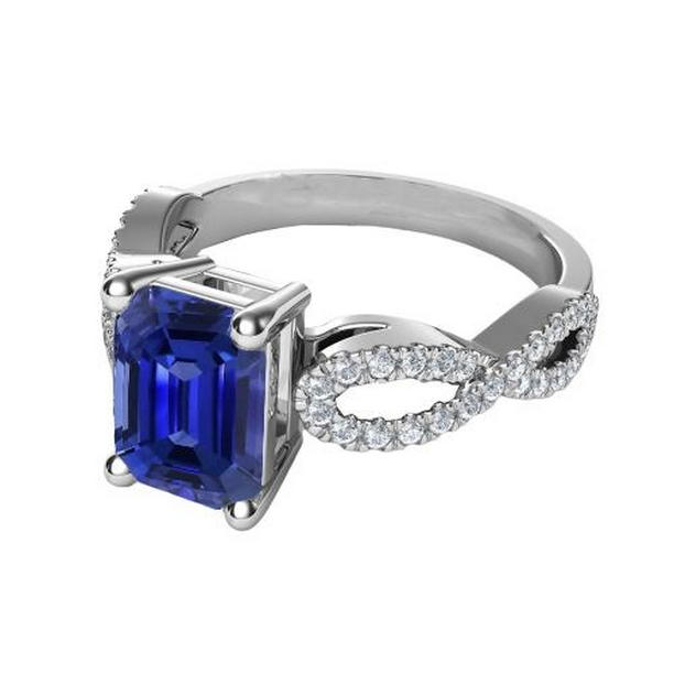 68057 Diamond Emerald Sapphire 3.50 CT Infinity Style Anniversary Ring, Size 6.5