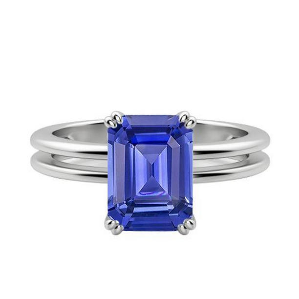 68060 2 CT Solitaire Emerald Blue Double Prong Split Shank Sapphire Ring, Size 6.5