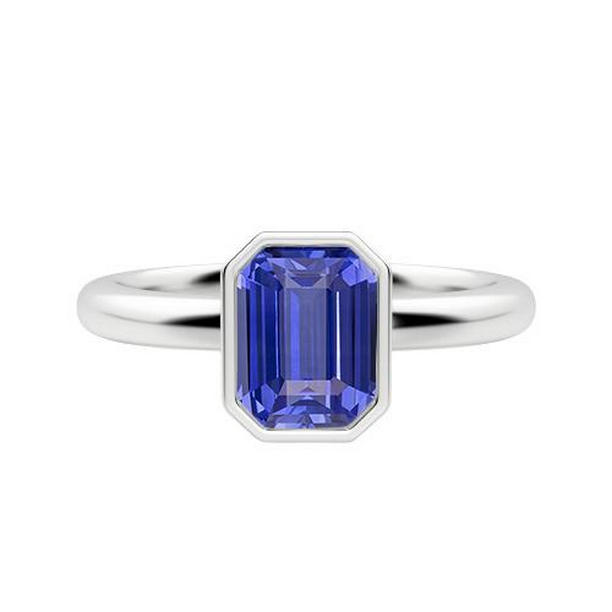 68061 1.50 CT Emerald Bezel Set Sri Lankan Sapphire Solitaire Ring, Size 6.5
