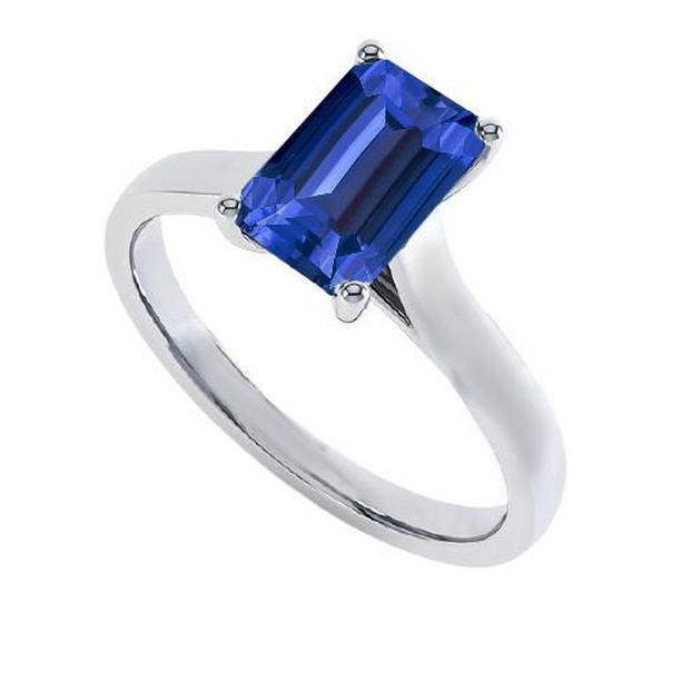 68063 2 CT Ladies Emerald Blue Sapphire Solitaire Ring, 14K White Gold - Size 6.5