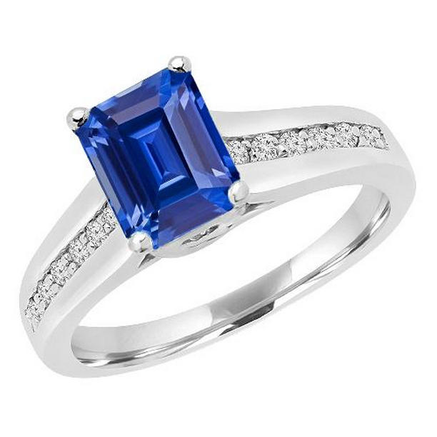 68064 2.50 CT Diamond Jewelry Emerald Ceylon Sapphire Ring & Accents, Size 6.5