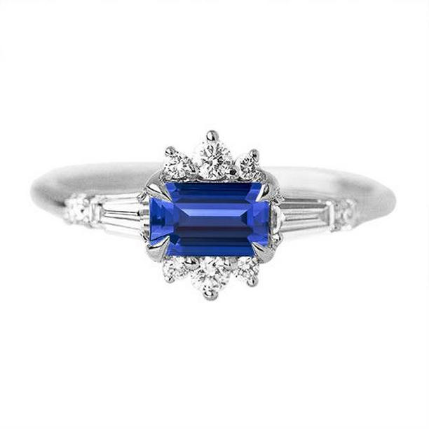 68066 2.50 CT Round Diamond Emerald Sapphire & Baguette Cut Ring, Size 6.5