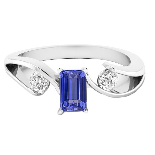 68071 2.50 CT 3 Stone Emerald Blue Tension Style Diamonds Sapphire Ring, Size 6.5