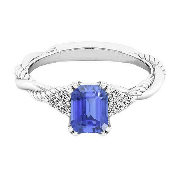 68076 2 CT Gemstone Emerald Twisted Rope Style Sapphire Ring, Size 6.5