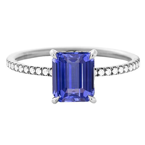 68078 3.50 CT Gold Solitaire Emerald Sapphire Ring with Accents Diamonds, Size 6.5