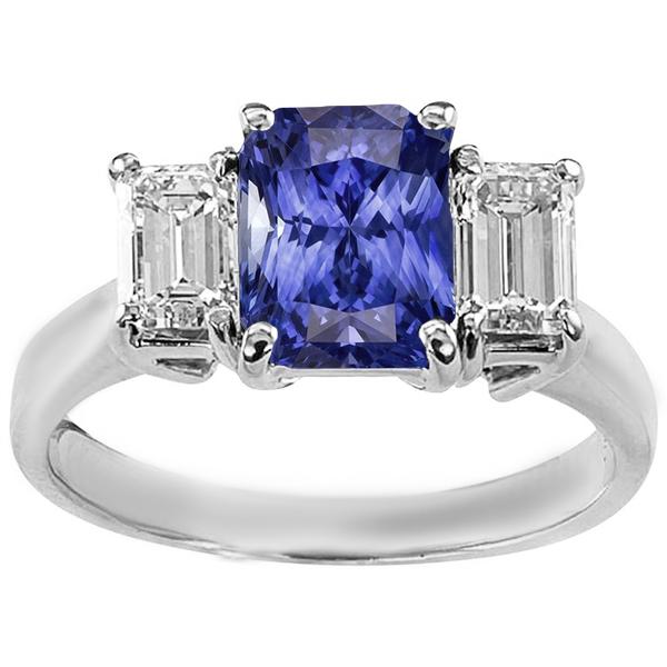 68479 3.50 CT 3 Stone Radiant Sapphire & Emerald Diamonds Wedding Ring, Size 6.5