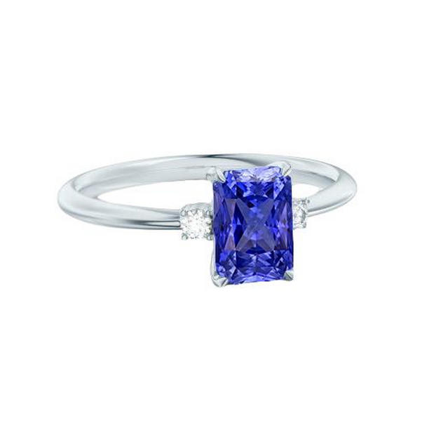68481 Radiant 3 Stone Blue 1.25 CT Small Round Diamonds Sapphire Ring, Size 6.5