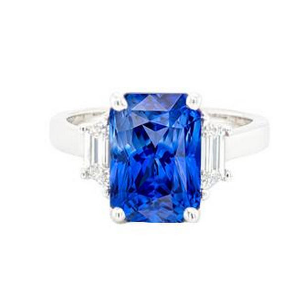 68485 1.75 CT 3 Stone Radiant Sapphire & Emerald Diamonds Wedding Ring, Size 6.5