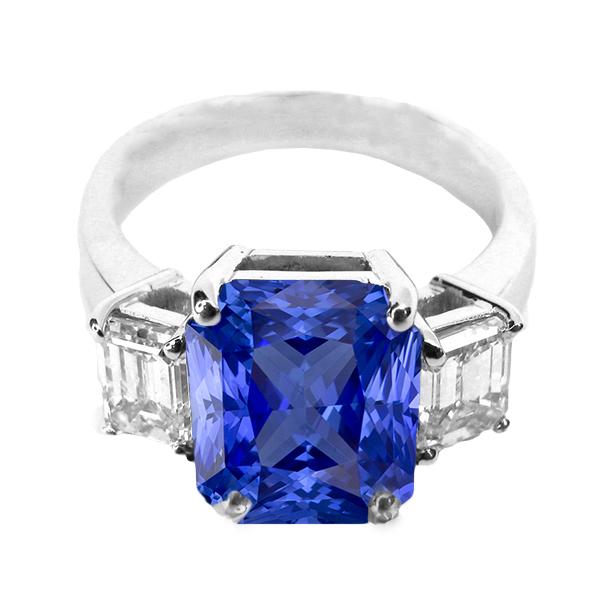68493 3.50 CT Diamond 3 Stone Radiant Sapphire & Emerald Shaped Ring, Size 6.5