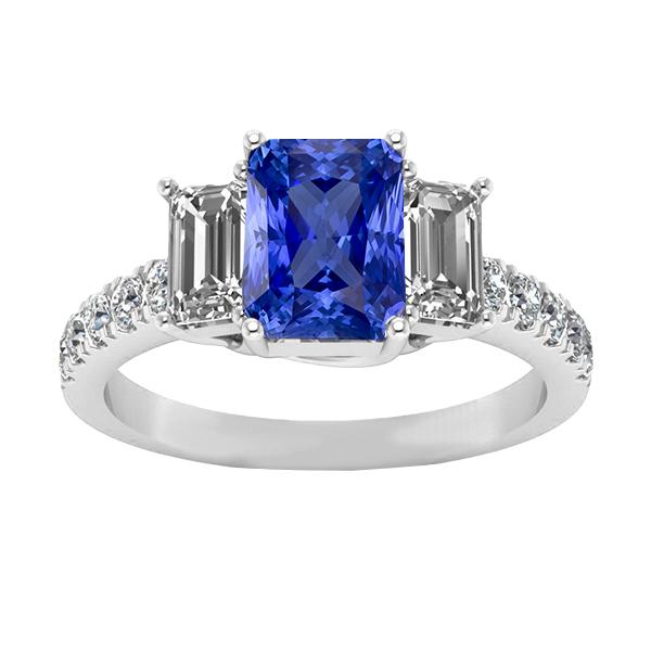 68500 3 CT Gemstone Radiant Emerald & Round Diamonds Sapphire Ring, Size 6.5