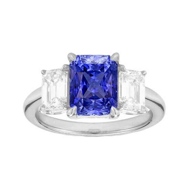 Radiant 2 CT Ceylon Sapphire & Emerald Diamonds Gemstone Ring, Gold - Size 6.5