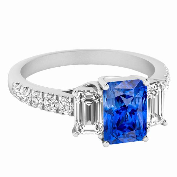 Sparkling Diamond Blue 3.50 CT Round Emerald Stones Sapphire Ring, Size 6.5