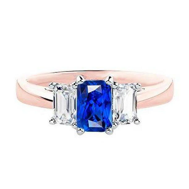Picture of Harry Chad Enterprises 68507 1.50 CT Two Tone 3 Stone Diamond Radiant Sapphire Gemstone Ring&#44; Size 6.5