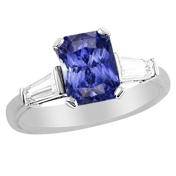 68509 Womens 3 CT Baguette Diamonds Ceylon Sapphire Anniversary Ring, Size 6.5