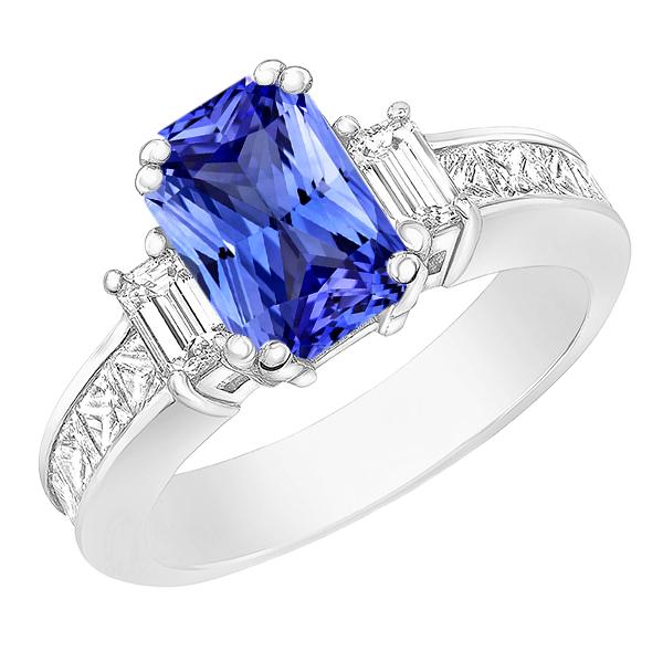68510 Emerald Diamond & Sapphire Ring 3 Stone Style 4.50 CT Channel Set, Size 6.5