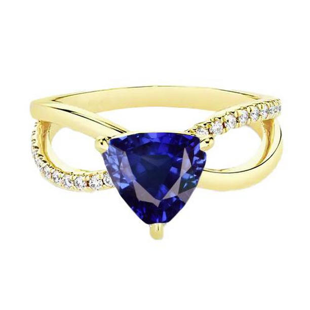 68518 2.50 CT Diamond Trillion Shape Sapphire Split Shank Gemstone Ring, Size 6.5