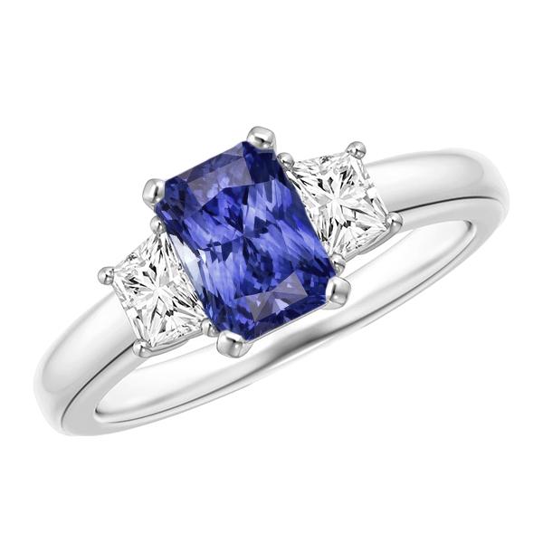 68525 2.50 CT Sapphire Gemstone Jewelry 3 Stone Trapezoid Diamonds Ring, Size 6.5
