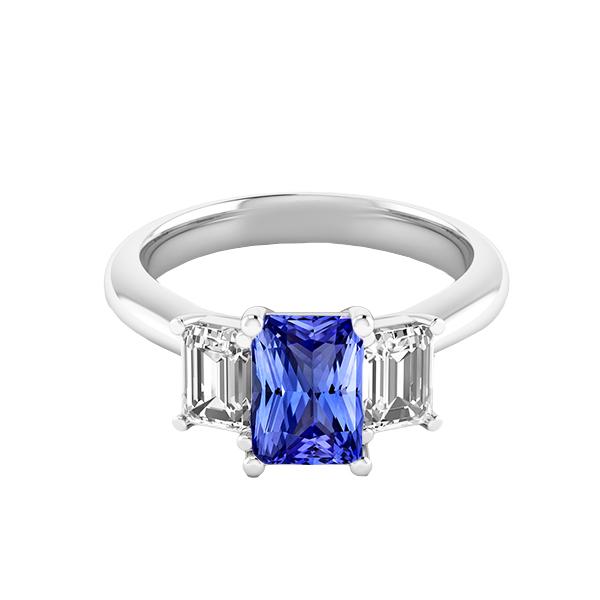 68526 Ladies Emerald Diamonds 2 CT Srilanka Sapphire 3 Stone Wedding Ring, Size 6.5