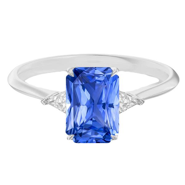 68530 2.75 CT 3 Stone Blue Small Trillion Diamonds Sapphire Ring, Size 6.5