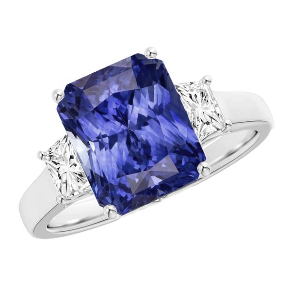 68533 Radiant Diamond 4 CT 3 Stone Gold Sapphire Engagement Ring, Size 6.5