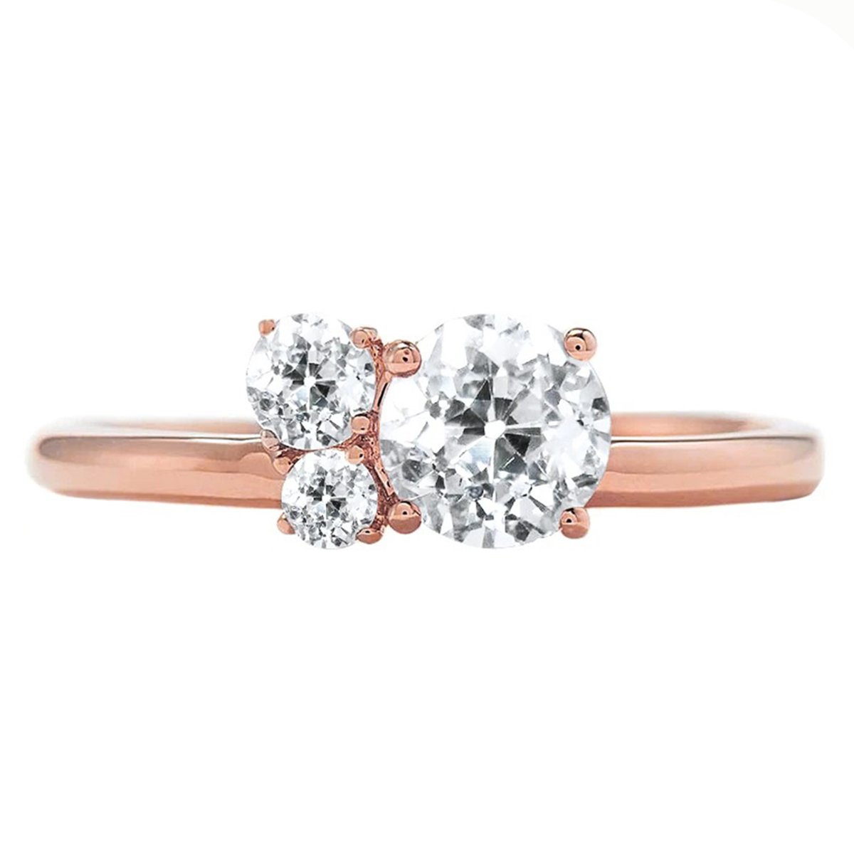 1.25 CT Three Stone Round Old Mine Cut Diamonds Engagement Ring, Size 6.5