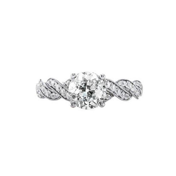 68951 2.25 CT White Gold Old Cut Round Twisted Style Diamond Ring, Size 6.5