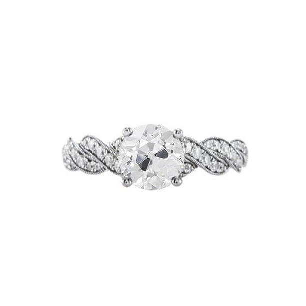 68965 Diamond Old Cut Twisted Shank 2.25 CT Milgrain Anniversary Ring, Size 6.5