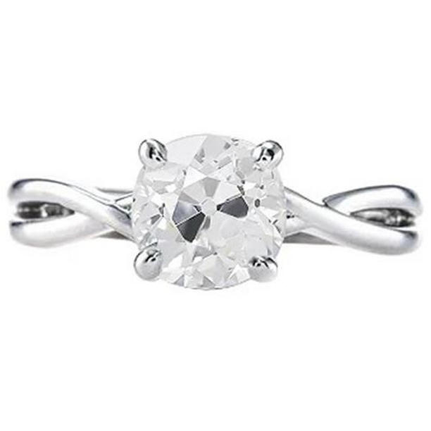 Old Mine Solitaire 1.25 CT Twisted Shank Diamond Ring, White Gold - Size 6.5
