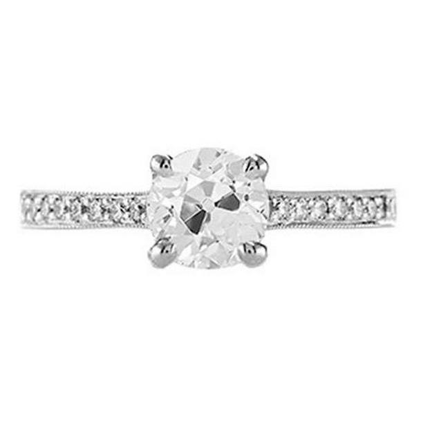 1.75 CT Old Mine Cut Engagement Ring with Accents Gold Pave Set, Size 6.5