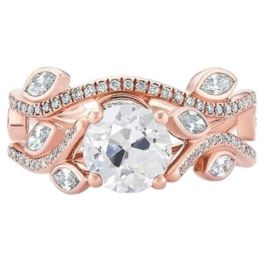 68986 2.75 CT Rose Gold Old Cut Diamond Band Set Engagement Ring, Size 6.5
