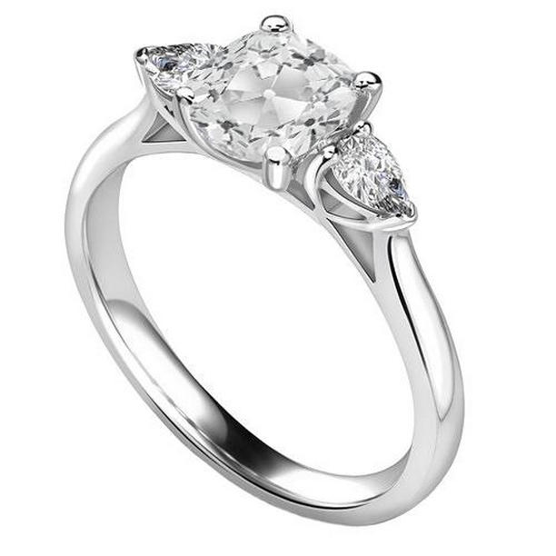 68988 2 CT 3 Stone Pear Diamond & Round Old Miner Gold Anniversary Ring, Size 6.5