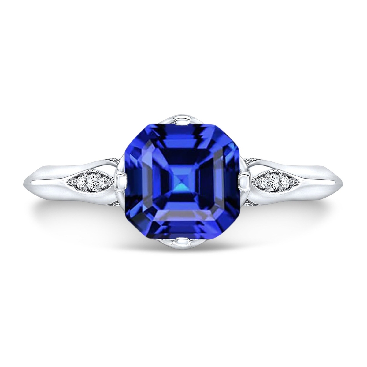 69443 3 CT Round Diamond Sapphire Asscher Cut Anniversary Ring, 14K Gold - Size 6.5