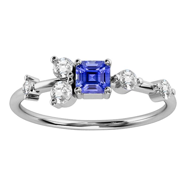 69445 2.50 CT Gold Round Diamond & Asscher Cut Sapphire Anniversary Ring, Size 6.5