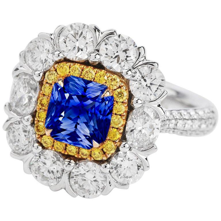 Picture of Harry Chad Enterprises 69446 5.50 CT Two Tone Halo Round Diamond Yellow & Blue Sapphire Ring&#44; Size 6.5