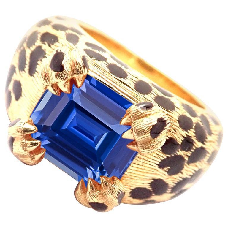 Emerald Solitaire 4 CT Yellow Gold Leopard Spot Style Sapphire Ring, Size 6.5