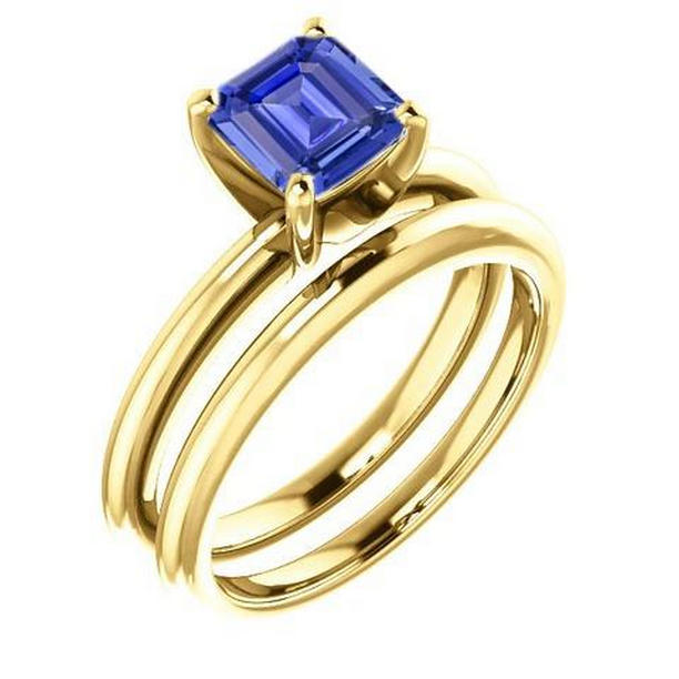 69457 1.50 CT Emerald Sapphire Engagement Ring Set with Yellow Gold Band, Size 6.5