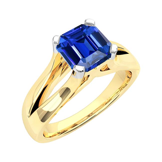 Picture of Harry Chad Enterprises 69458 Two Tone Solitaire Emerald Blue 2.50 CT Split Shank Sapphire Ring, Size 6.5